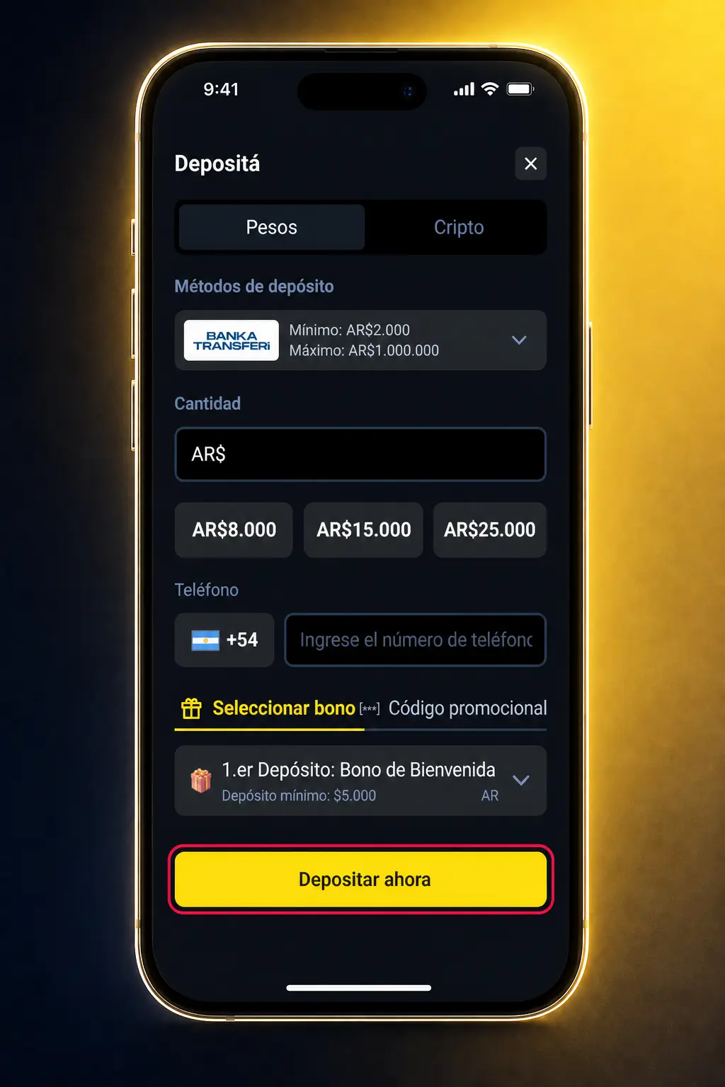 Pasos para depositar dinero en Betbox usando Mercado Pago, Lemon, transferencia bancaria o criptomonedas.