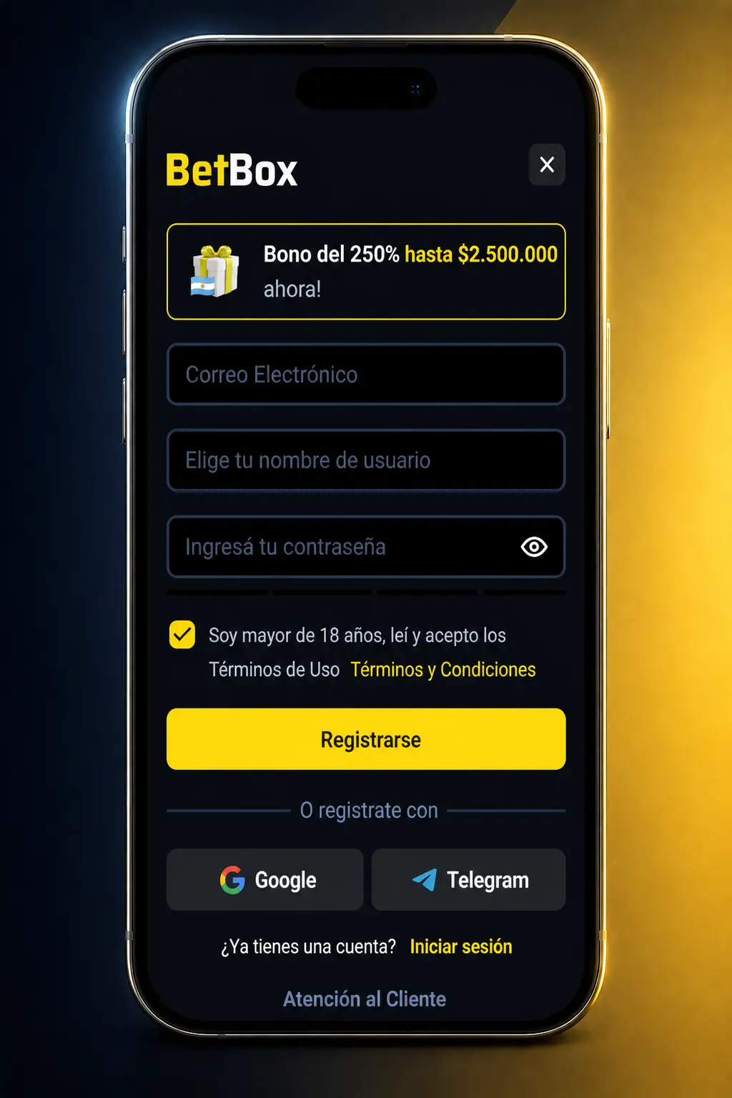 Pasos para reclamar el bono de registro de Betbox: crear cuenta, confirmar datos, elegir bono y depositar.