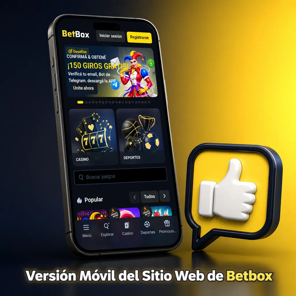 Versión móvil del sitio web de Betbox con apuestas deportivas y casino desde el navegador de tu celular o tablet
